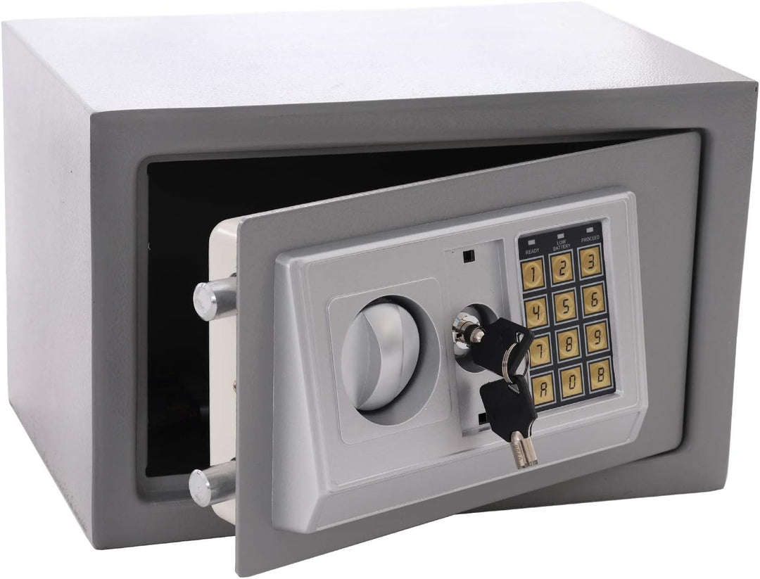 Panorama24 Tresor Safe mit Elektronik-Zahlenschloss 31x20x20cm LED-Anzeige Stahlbolzen, silbergrau,