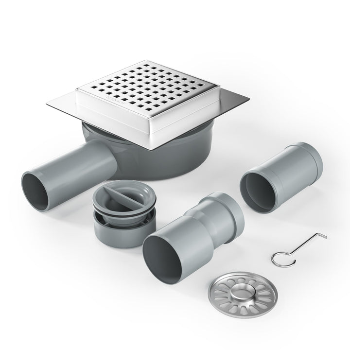 Duschrinne Quadrat 10 * 10cm, 360° Siphon mit Geruchsstop und Haarsieb Edelstahl Ablaufrinne Bodenab