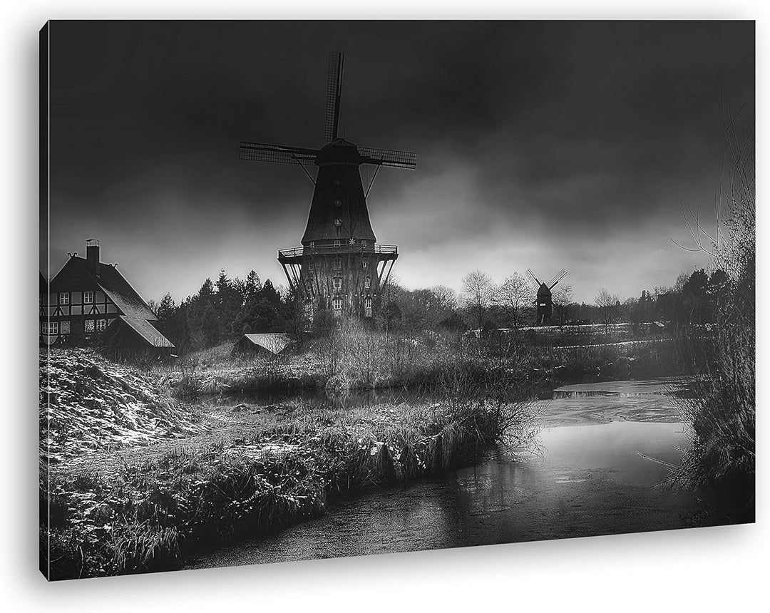 deyoli gigantische Windmühlen Format: 80x60 Effekt: Schwarz&Weiss als Leinwandbild, Motiv fertig ger