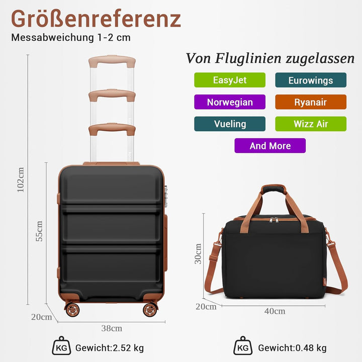 KONO Koffer Trolley Handgepäck-Kofferset 2 Teilig gepäck-sets, Kleine Reisekoffer 55cm mit Rollen TS