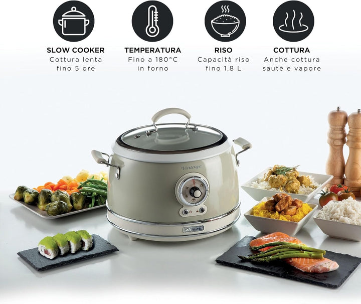 Ariete 2904 Reiskocher Rice Cooker Slow Cooker Dampfgarer Vintage Line 3,5 L Antihaft-Keramikbeschic