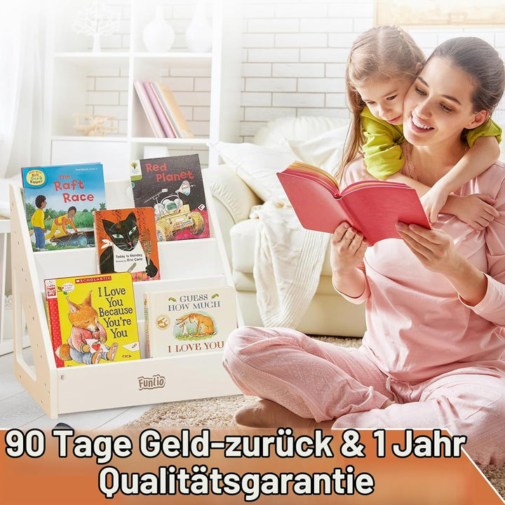 FUNLIO Montessori Bücherregal für Kleinkinder 1-5 Jahre, Nach Vor gerichtetes Bücherregal mit Griff