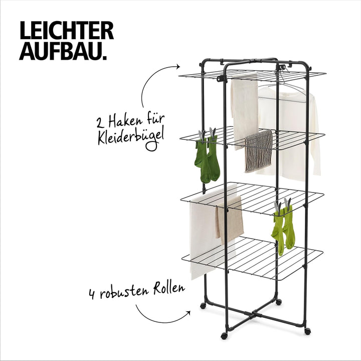 Brabantia HangOn Tower Drying Rack, 23 m (weiss), Turmwäscheständer klappbar, platzsparender Standtr