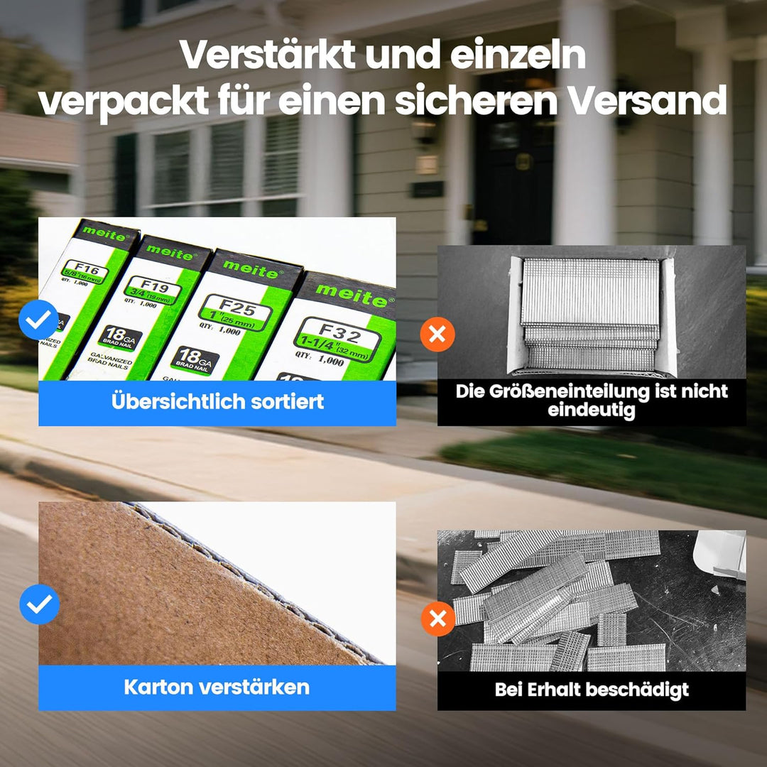 meite Stauchkopfnägel 18GA, 4.000 Stück Sortiment in 4 Grössen (16mm, 19mm, 25mm, 32mm), Verzinkte T