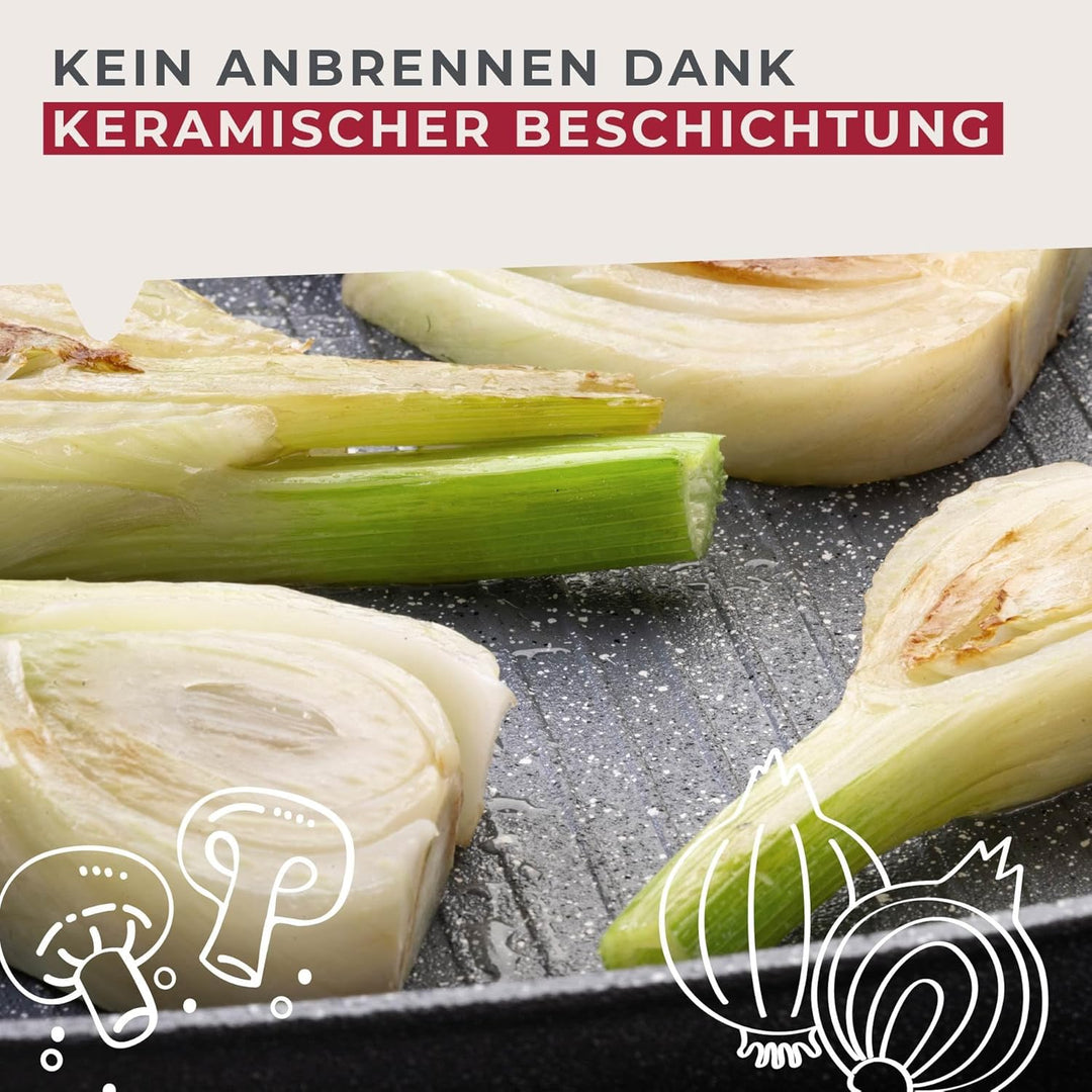 Fackelmann Grillpfanne Cosmo – Ø 28 cm aus gepresstem Aluminium, PFAS-freie Excilon Ceramic Beschich