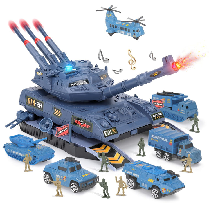 KADAYAYA Panzerspielzeug für Jungen, Armeespielzeug mit Licht und Ton, 6 Armeespielzeug und 8 Soldat