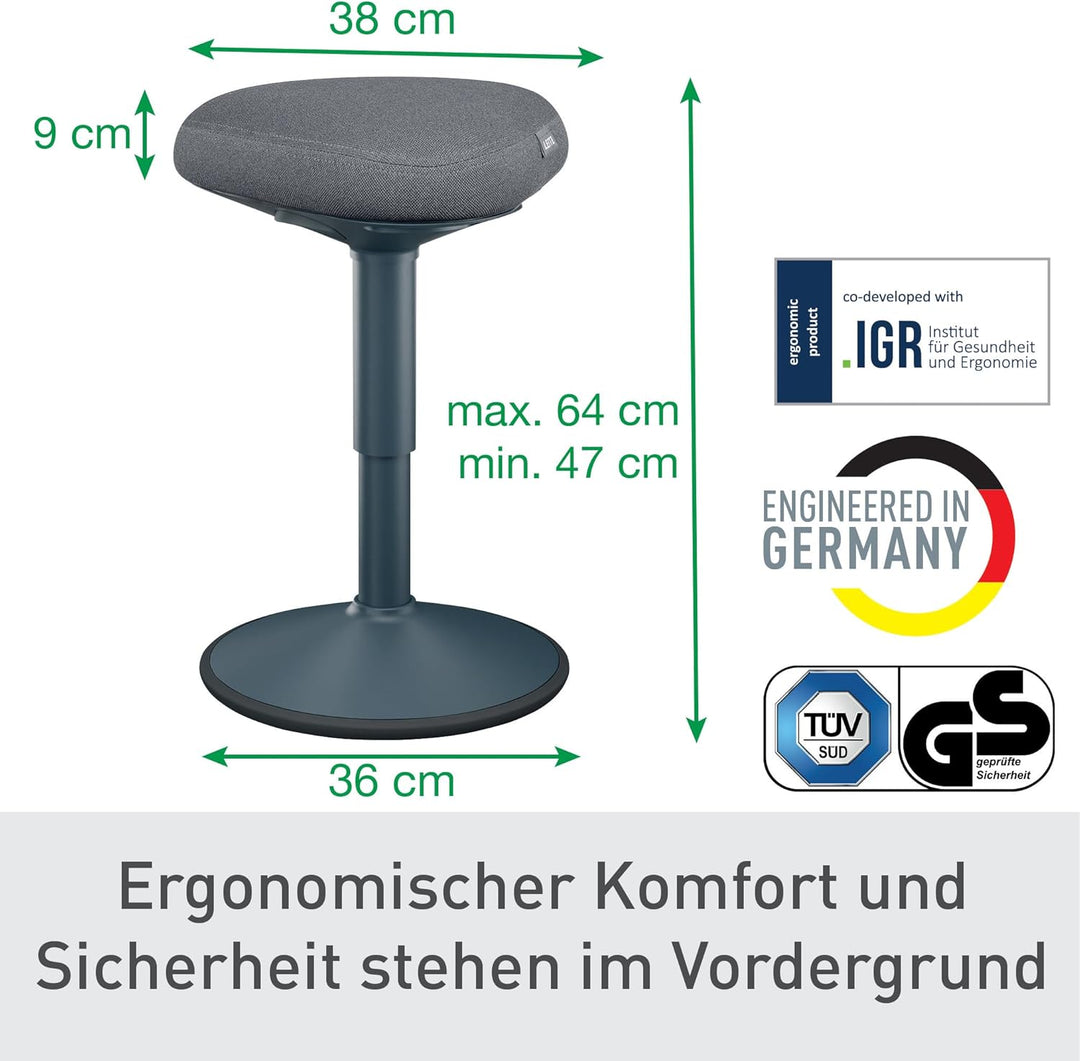 Leitz Ergo Active Sitzhocker mit Dual Density Foam Komfortsitz, Bürohocker höhenverstellbar von 47 b