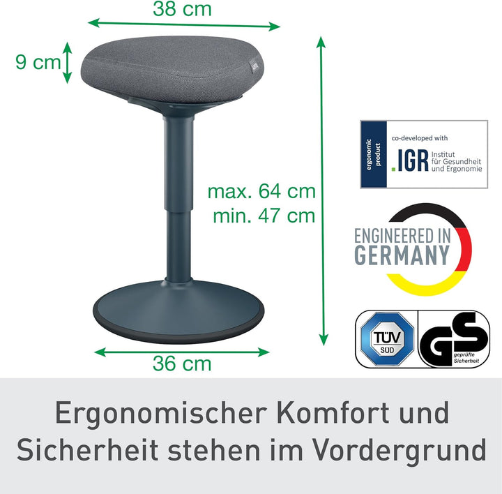 Leitz Ergo Active Sitzhocker mit Dual Density Foam Komfortsitz, Bürohocker höhenverstellbar von 47 b