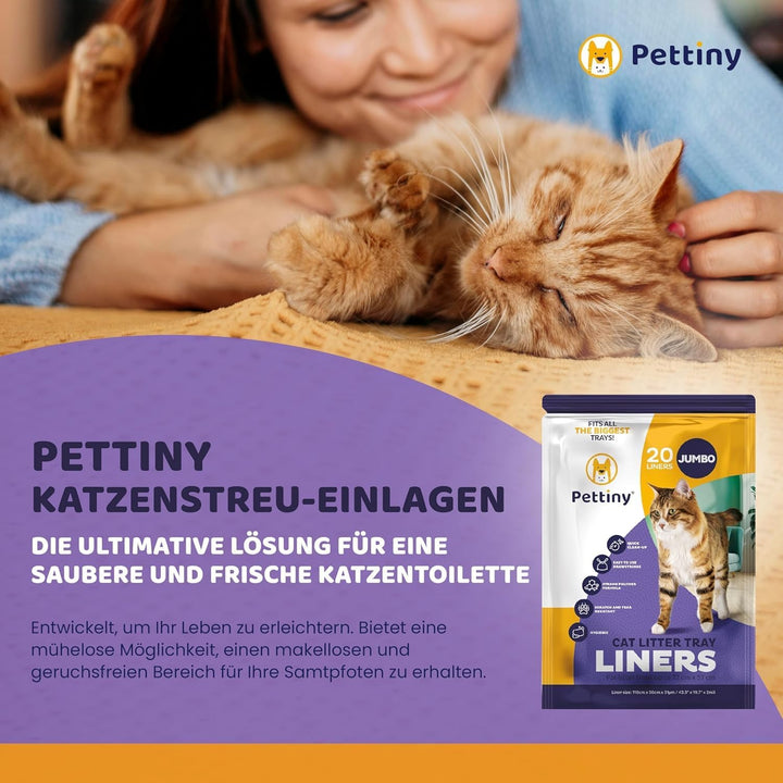 Pettiny Jumbo Katzentoilettenbeutel mit Zugbändern – 20er Pack Kratzfeste Tüten für Riesige Katzento