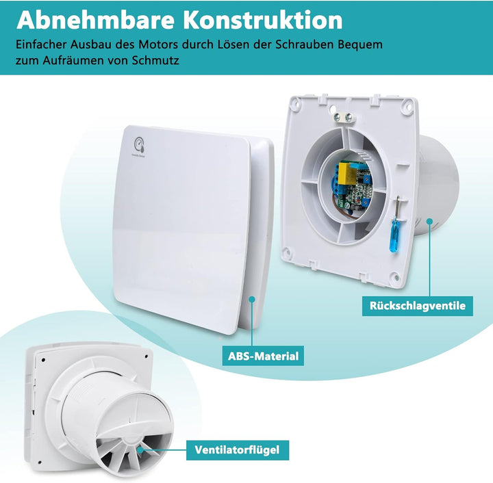 Randaco 2X Badlüfter 100mm mit Feuchtigkeitssensor Abluftventilator einstellbarer Nachlaufzeit, mit
