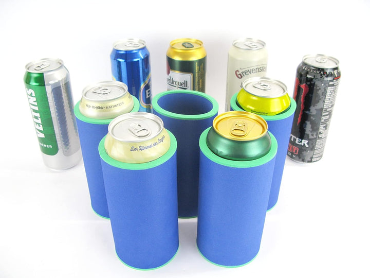 5er Set Blaue Getränkekühler 0,5l Dose - Bierkühler - Neoprenkühler - passgenau ~Dosenkühler~ für al