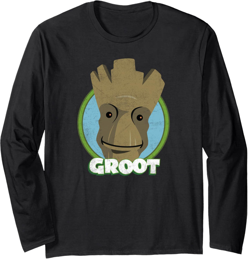 Marvel Groot Large Smiling Cartoon Face Portrait Langarmshirt