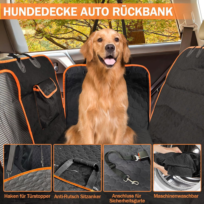 W&H Hundedecke Auto Rückbank, Universal Hundesitzbezug für Auto Rückbank mit Sicherheitsgurten, wass