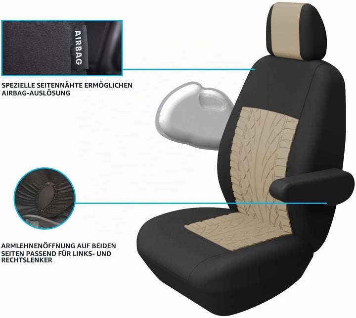 TOYOUN Universal Auto-Sitzbezüge für Transporter LKW Vorn Autositzbezüge 3D-Reifen-Spur-Muster Sitzb