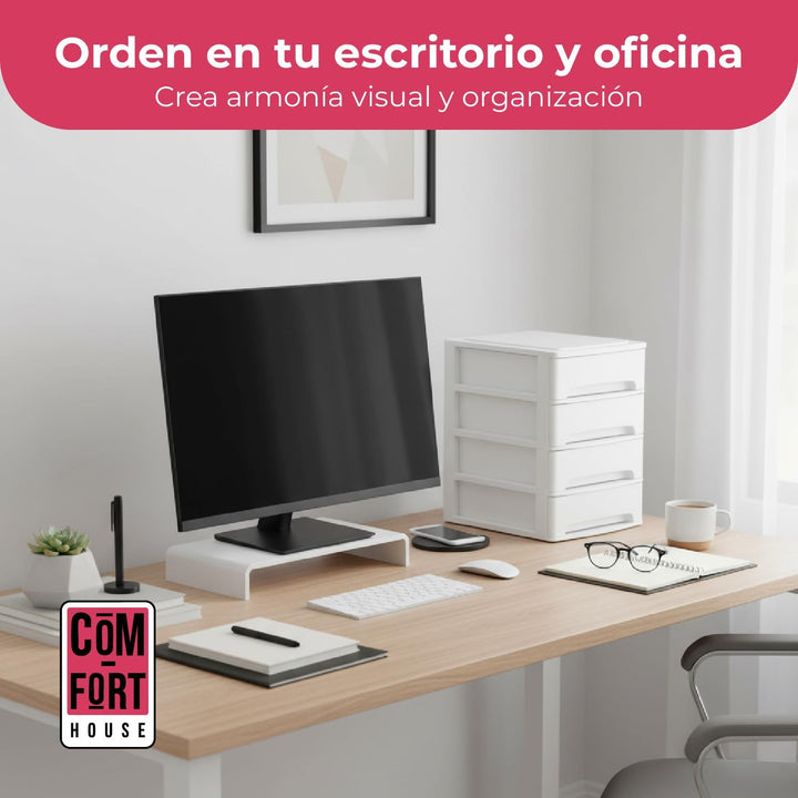 COM-FORT HOUSE Stapelbare Schubladen aus Kunststoff, Modell Lineas, Weiss, Modell mit 4 Schubladen,