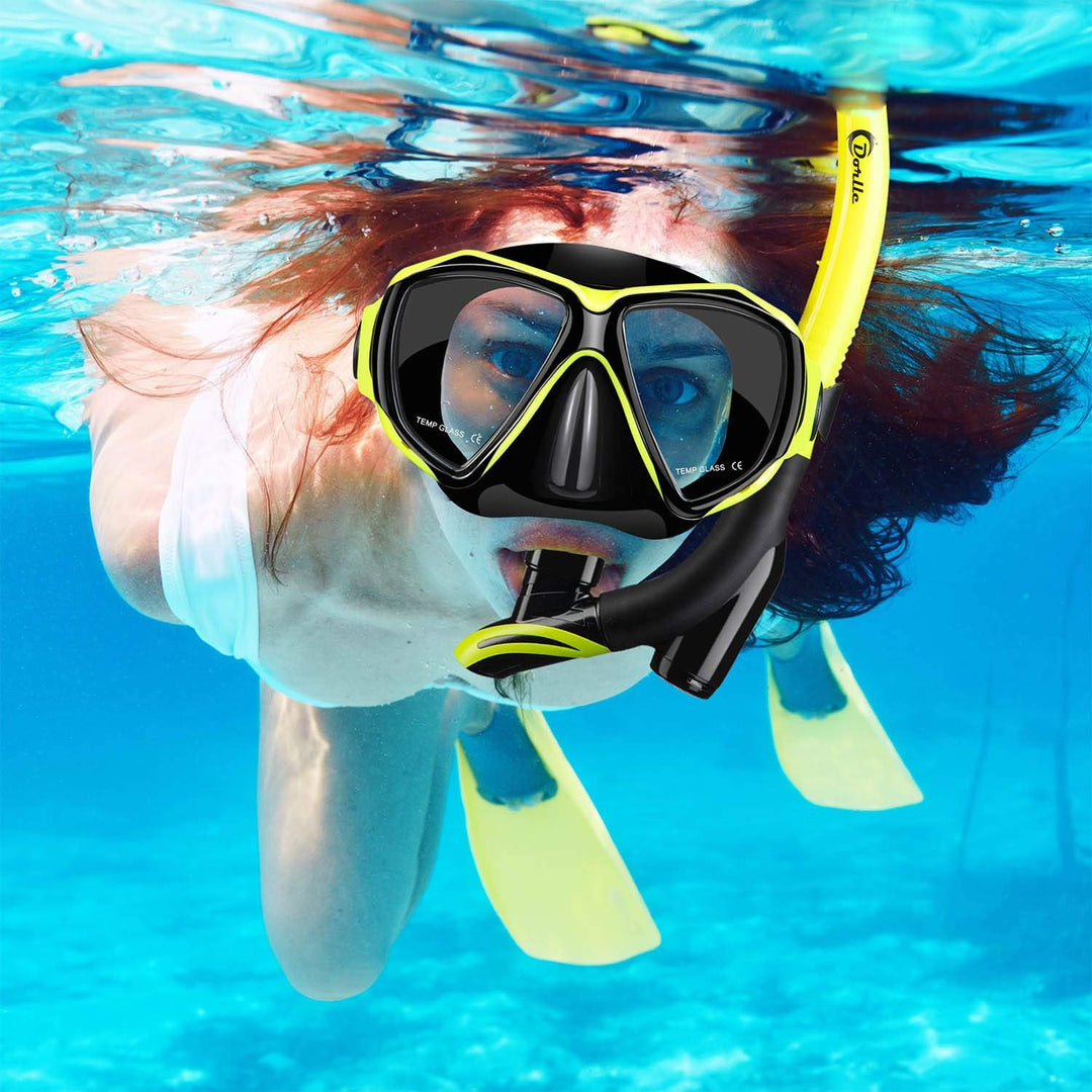 Dorlle Schnorchelset Schnorcheln Set mit Schnorchel und Taucherbrille，wasserdichte Tauchmaske Anti-F