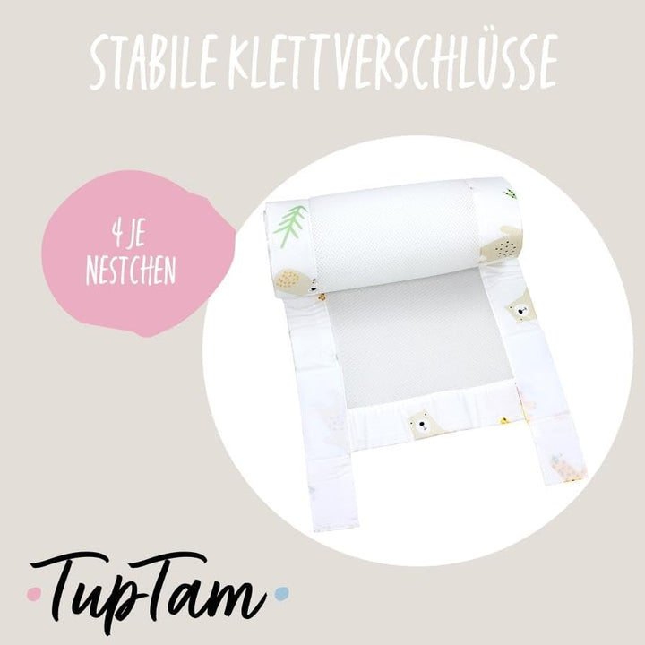 TupTam Gitterstäbe Schutz Netz Babybett Nestchen 3D Mesh 2 Pack, Farbe: Löwe und Bär, Grösse: ca. 12