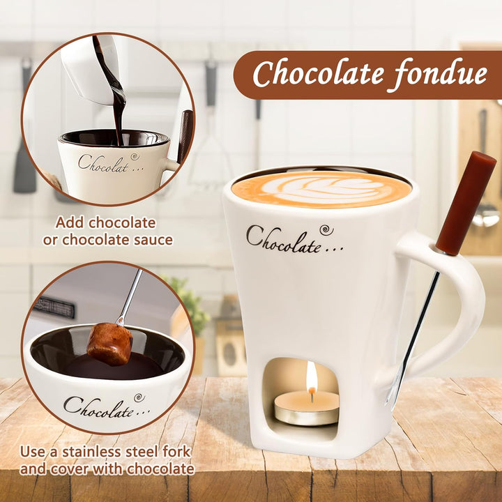 FEIGO Schokoladenfondue Tasse, 130ml Schokoladen Fondue Becher Set, Keramik Schokoladen-Hot-Pot-Schm