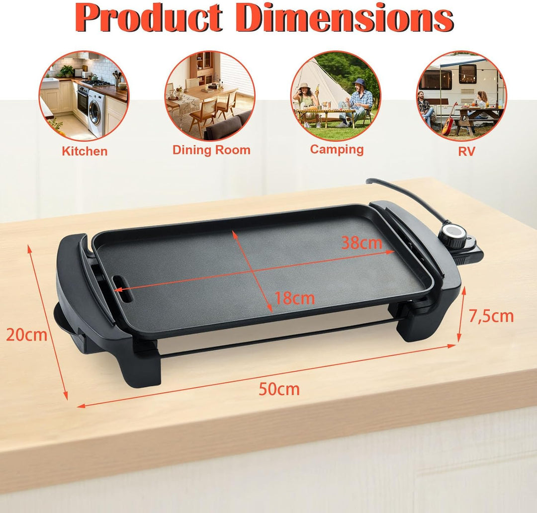 LIFEZEAL Elektrische Grillplatte, Tischgrill mit Grillfläche (50x20x8 cm), 50x20x8 cm