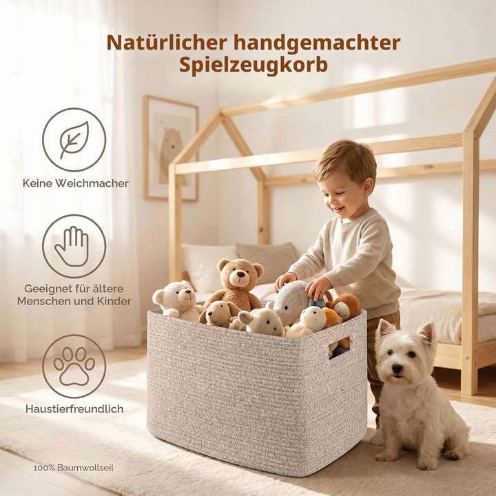 OIAHOMY Grosser Deckenkorb, gewebter Decken-Aufbewahrungskorb mit Griff, Baumwollseilkorb zum Organi