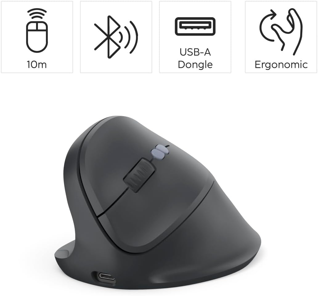 Hama Vertikalmaus für Linkshänder, Bluetooth/Funk (Multi Device, optische Maus ohne Klickgeräusch, 8
