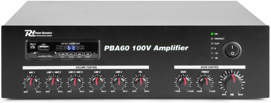 Power Dynamics PBA60 100 V Verstärker 60 W MP3-Player, Tuner und Bluetooth