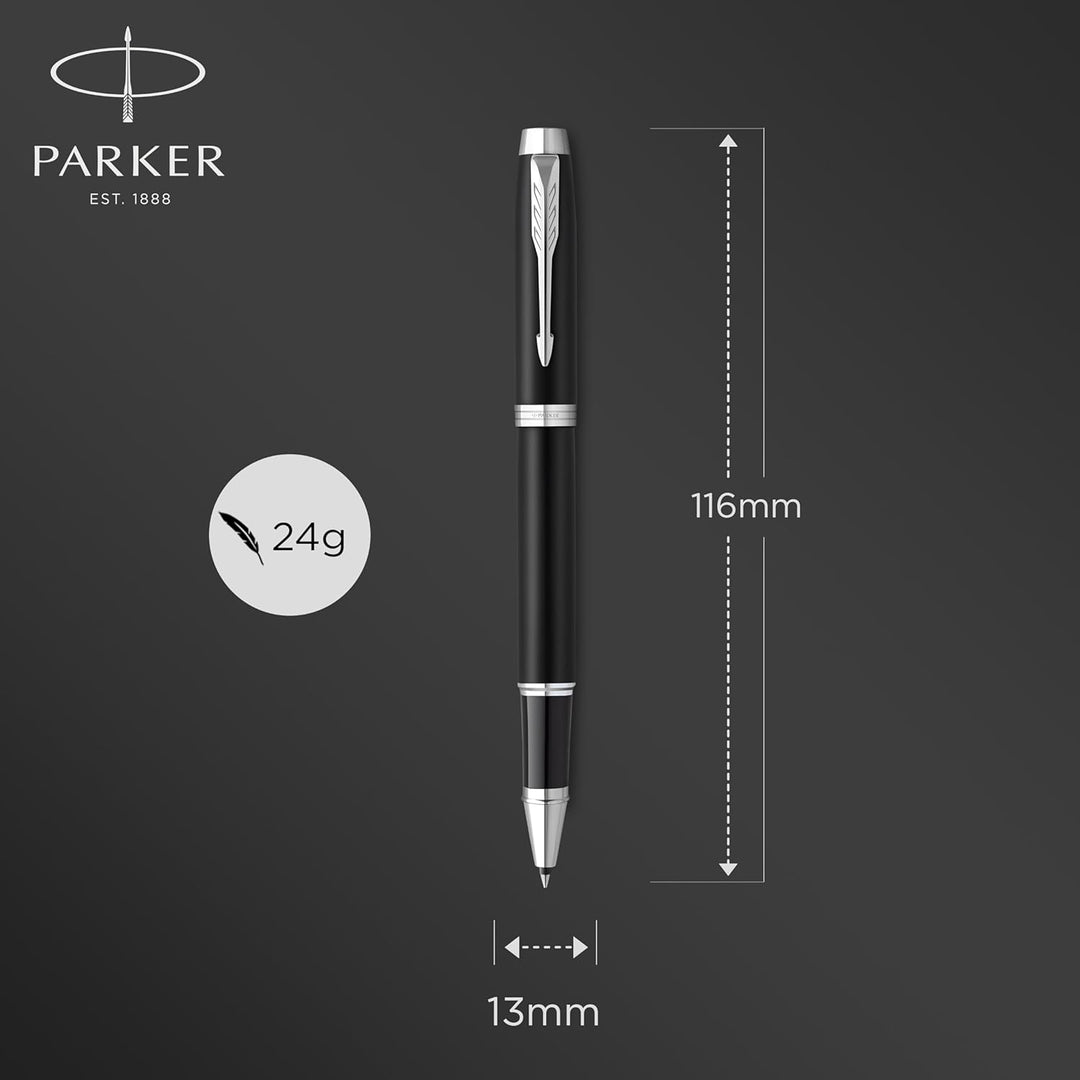 Parker IM Rollerball Mattschwarz mit Chrom-Zierteilen feine Spitze mit schwarzer Tinte Geschenkbox M