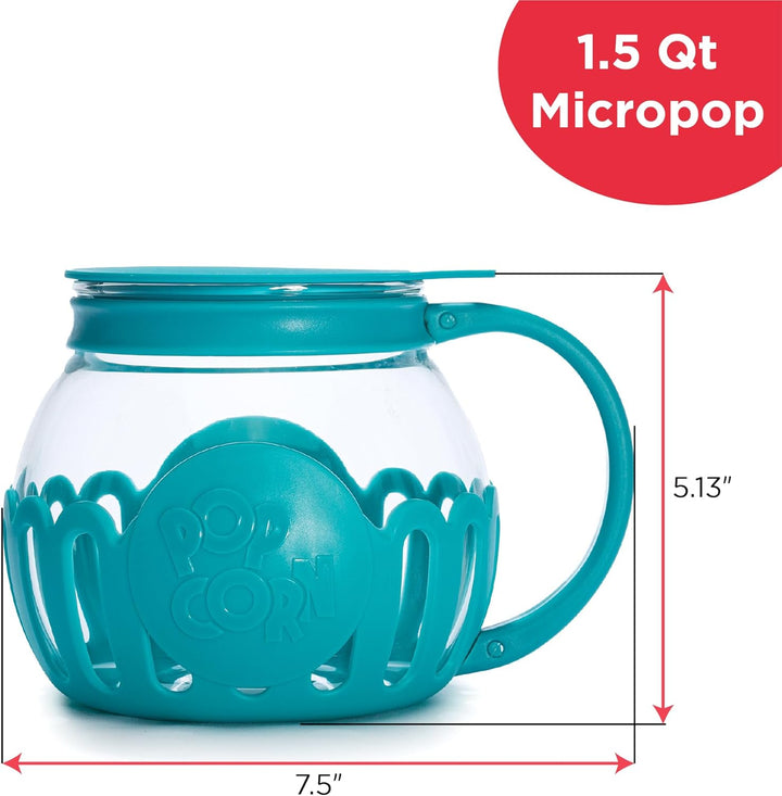 Ecolution Patentierter Mikrowellen-Popcorn-Popper, Borosilikatglas Kunststoff, blaugrün 1.5-Quart Sn
