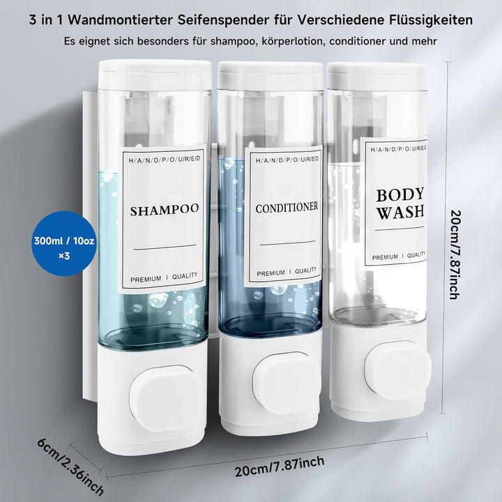Seifenspender Wandbefestigung, Seifenspender Wandmontage 3 Kammern Duschgelspender Handwaschmittelsp