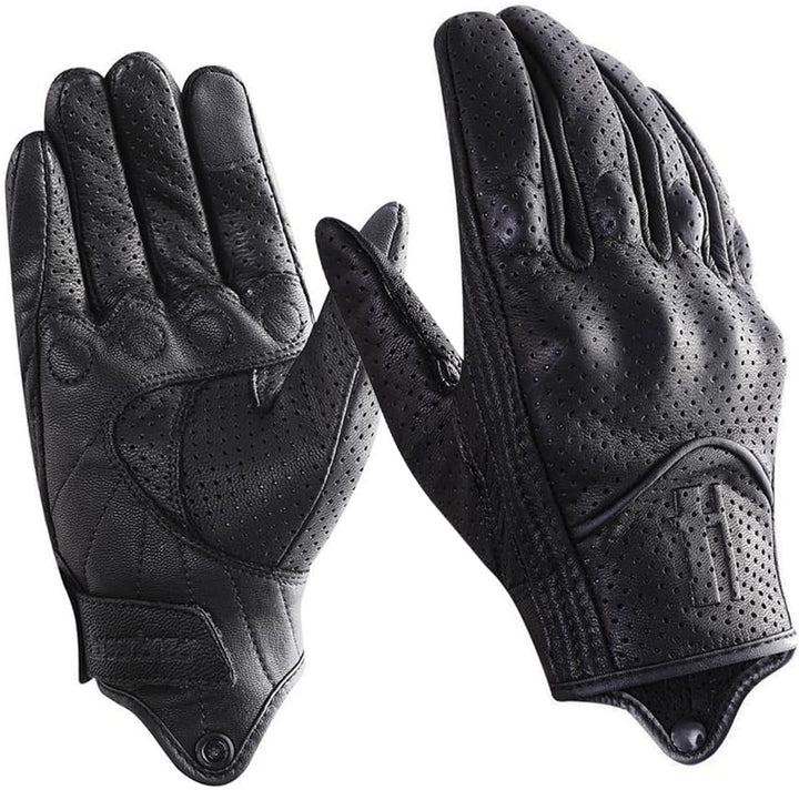 Harssidanzar Herren Motorradhandschuhe Ziegenleder Vollfinger Atmungsaktives und Perforiertes Design