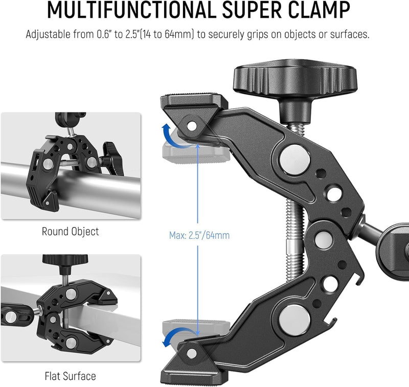 NEEWER SuperKlemme mit 3" Dual Kugelkopf Zauberarm, Cold Shoe, 1/4" 3/8" Gewinde, Handy/Action Kamer