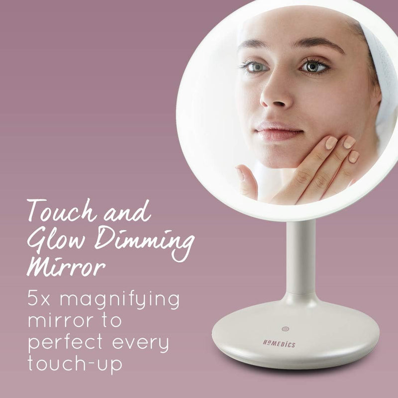 HoMedics Beauty Touch and Glow wiederaufladbarer LED Spiegel, Dimmbar, ideal für den Schminktisch/da