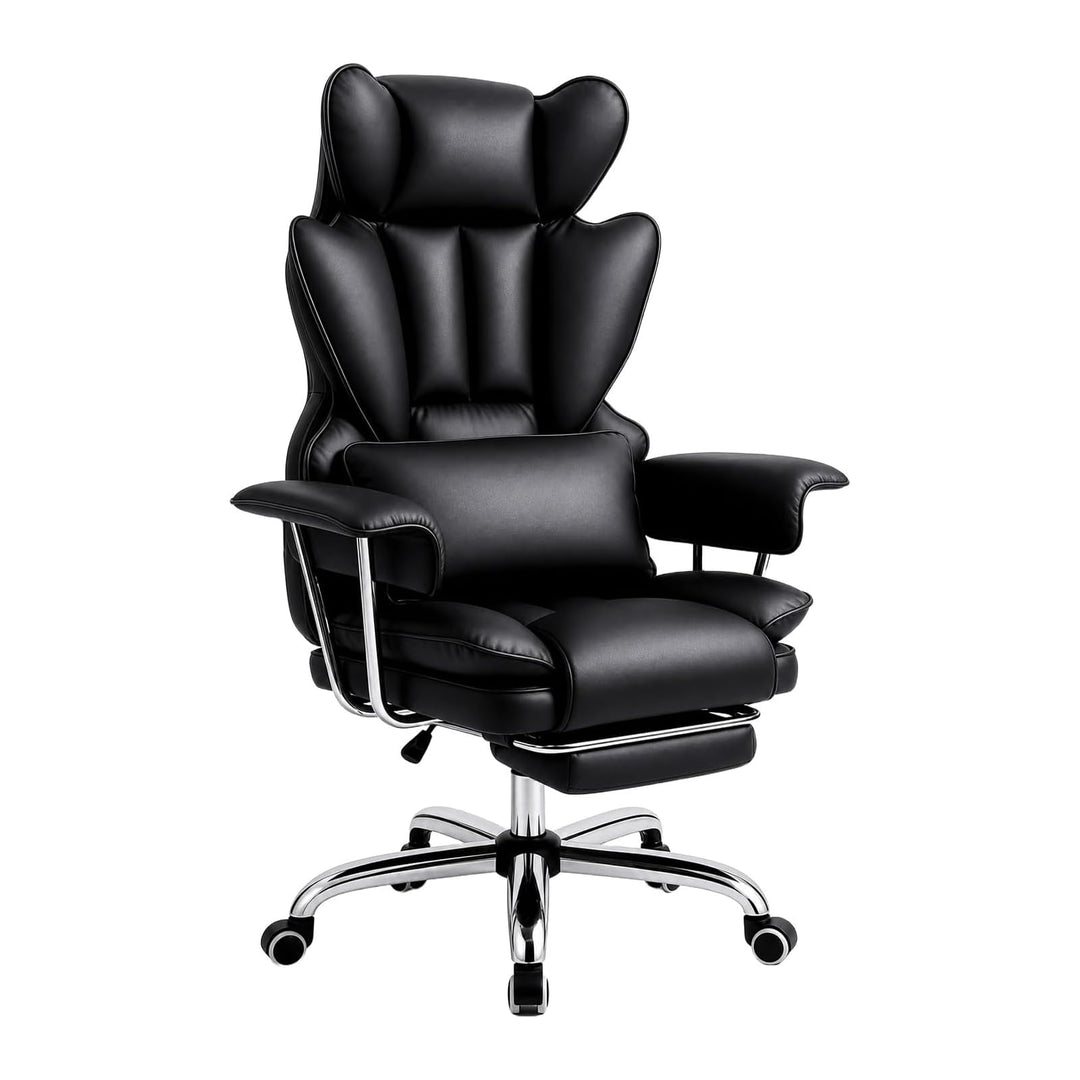 Ergonomischer Chefsessel Bürostuhl Gaming Stuhl Hochlehner mit Fussstütze &verstellb. Lendenstütze,