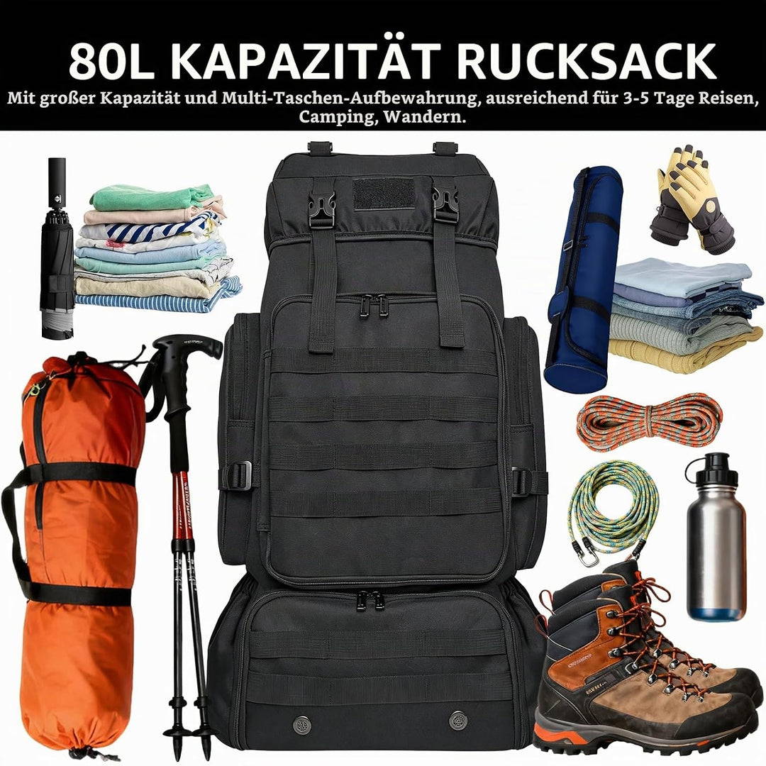 80L Wanderrucksack Trekking Camping Rucksack mit Schuhtasche für Herren Damen, wasserabweisend Extra