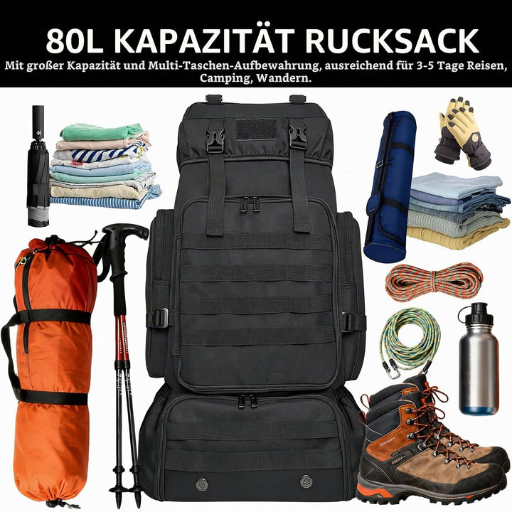 80L Wanderrucksack Trekking Camping Rucksack mit Schuhtasche für Herren Damen, wasserabweisend Extra