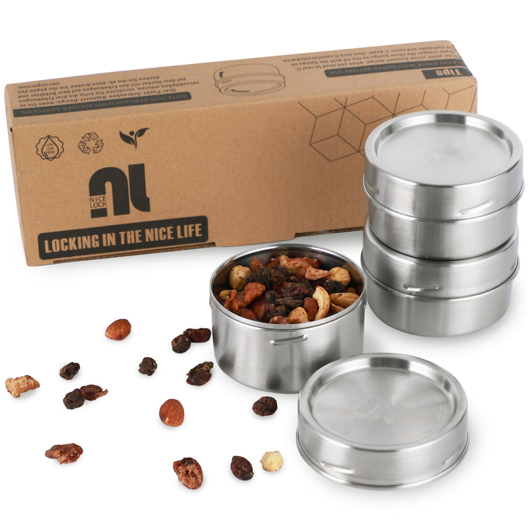 nicelock Brotdose Edelstahl Auslaufsicher (3 Stück), 200ml Klein Edelstahl Dosen, Lunchbox Kinder, L