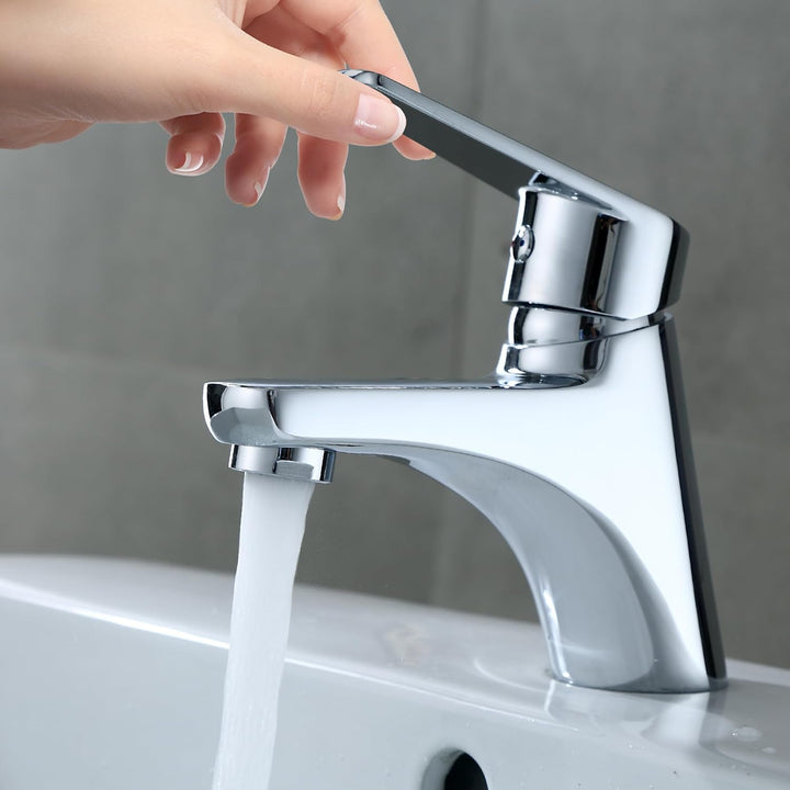 Florenta Waschtischarmatur Bad klein für Gäste-WC, Kompakt Wasserhahn Messing verchromt, Einhebelmis