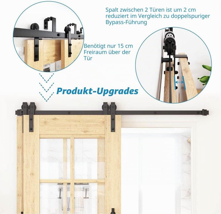 WINSOON 200CM/6.6FT Schiebetür Komplettset Bypass Doppeltür Schiebetürschiene Schiebetür, Schwarz Sc