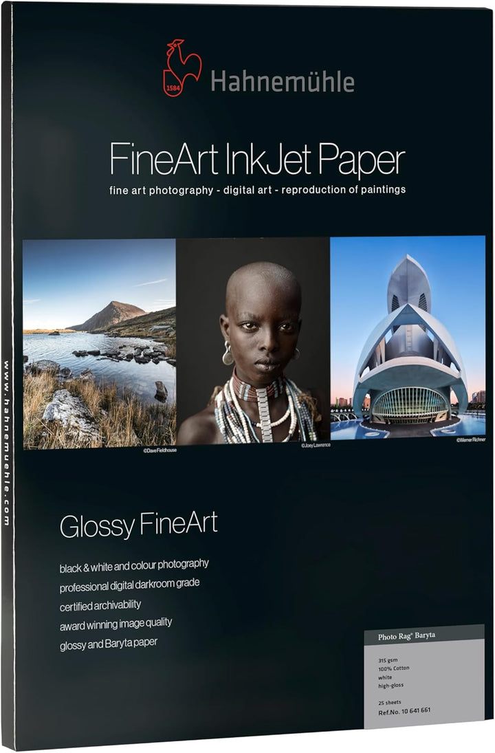 Hahnemühle 10641661 Digital FineArt Photo Rag Baryta Papier, 315 g/m², DIN A3+, 329 x 483 mm, weiss,