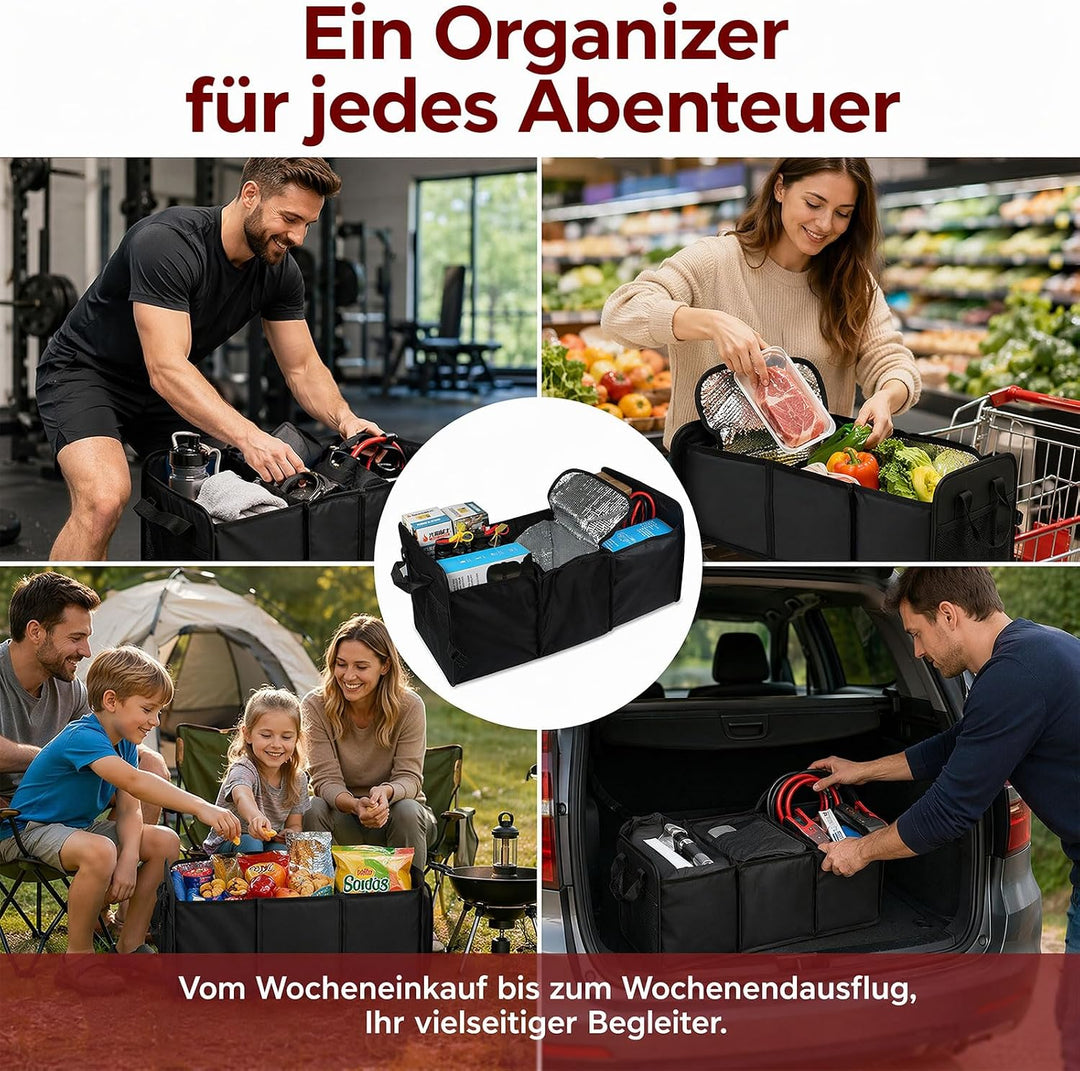 Faltbarer Auto Kofferraum Organizer Universal – 72L Auto Aufbewahrungsbox | Alu-Griffe Trennwände Re
