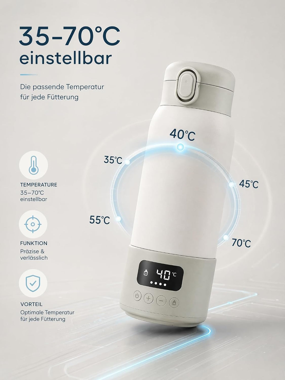 Tragbarer Flaschenwärmer Baby für unterwegs,500ml Kapazität,100W Schnellwärmung,24-Stunden-Konstantt