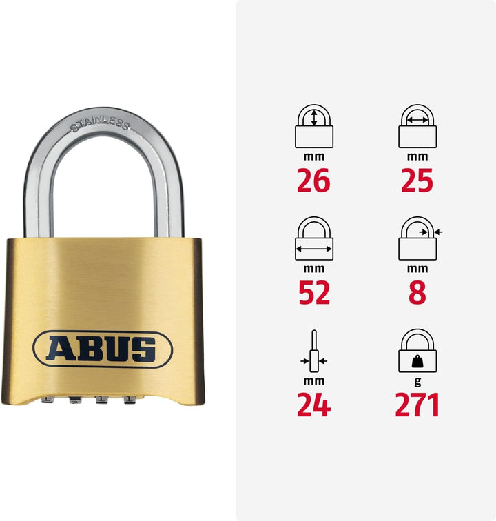 ABUS Zahlenschloss 180IB/50 - Vorhängeschloss aus Messing - wetterfest - mit individuell einstellbar