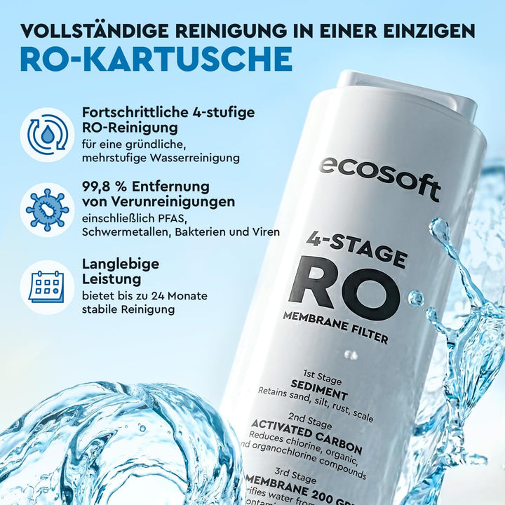 Ecosoft Wasserspender Spark – Auftisch Osmoseanlage mit 4-Stufiger-Filtrierung – UV-Reinigung, Touch