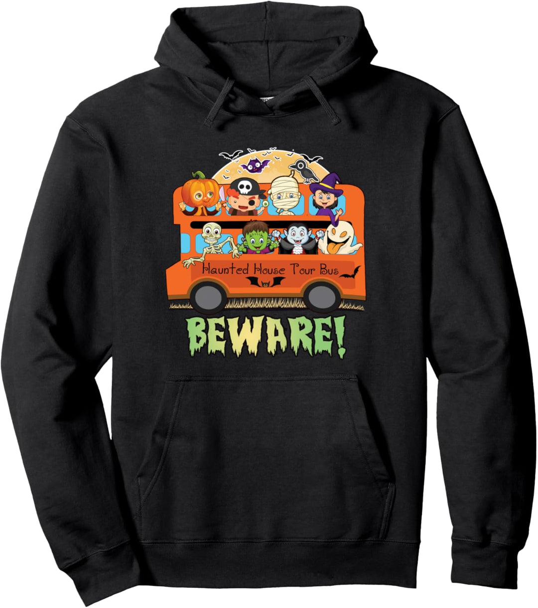 Halloween Haunted House Tour Bus Beware Pullover Hoodie