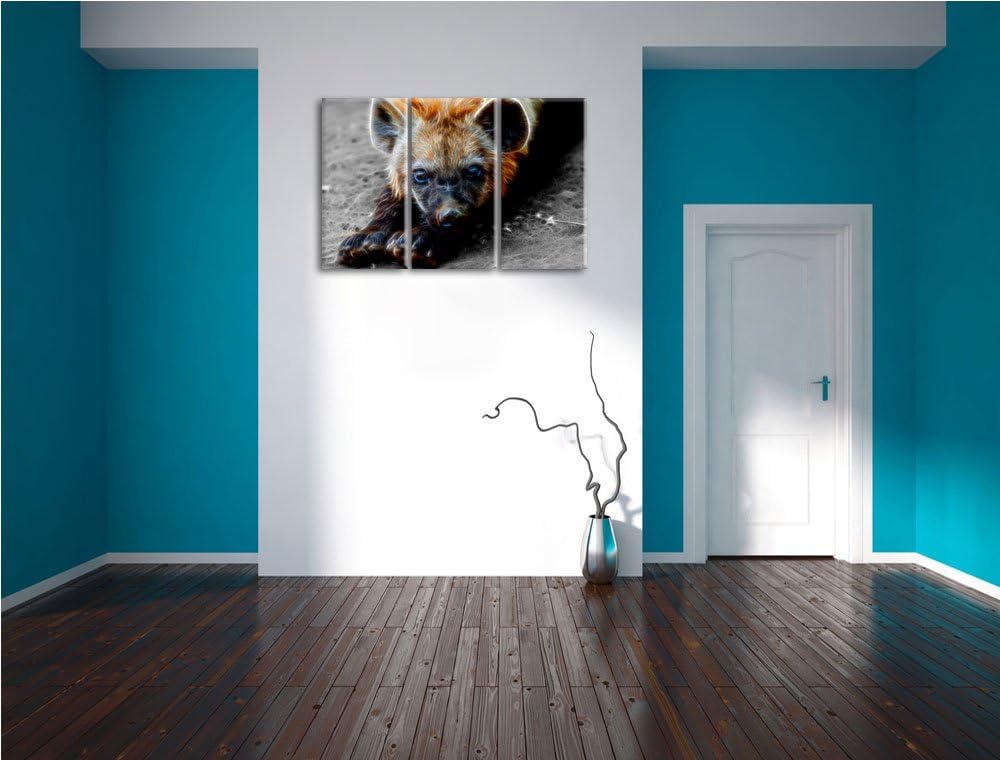niedliche kleine Hyäne schwarz/weiss Deluxe 3-Teiler Leinwandbild 120x80 Bild auf Leinwand, XXL ries