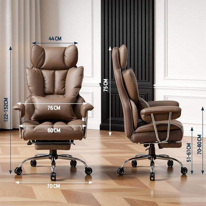 Efomao bürostuhl ergonomisch, PU Leder Chefsessel, bürostuhl 150 kg mit Fussstütze und Lendenwirbels