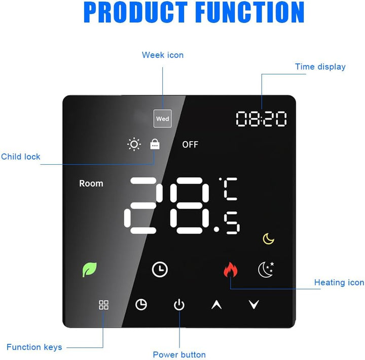Thermostat Fussbodenheizung, Raumthermostat Thermostat Heizung Smart Elektrisch WiFi Touchscreen Spr