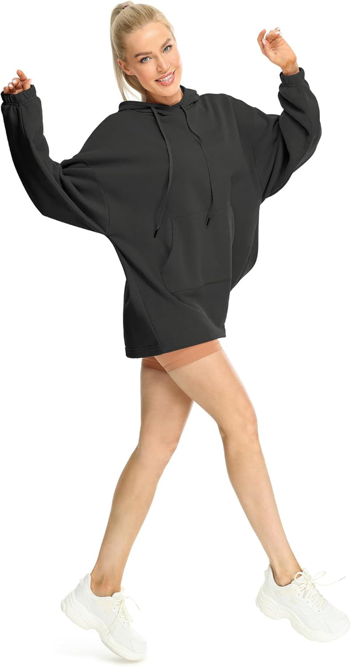 icyzone Damen Lang Oversize Hoodie Fleece Kapuzenpullover Casual Sweatshirt mit Kängurutasche S Schw
