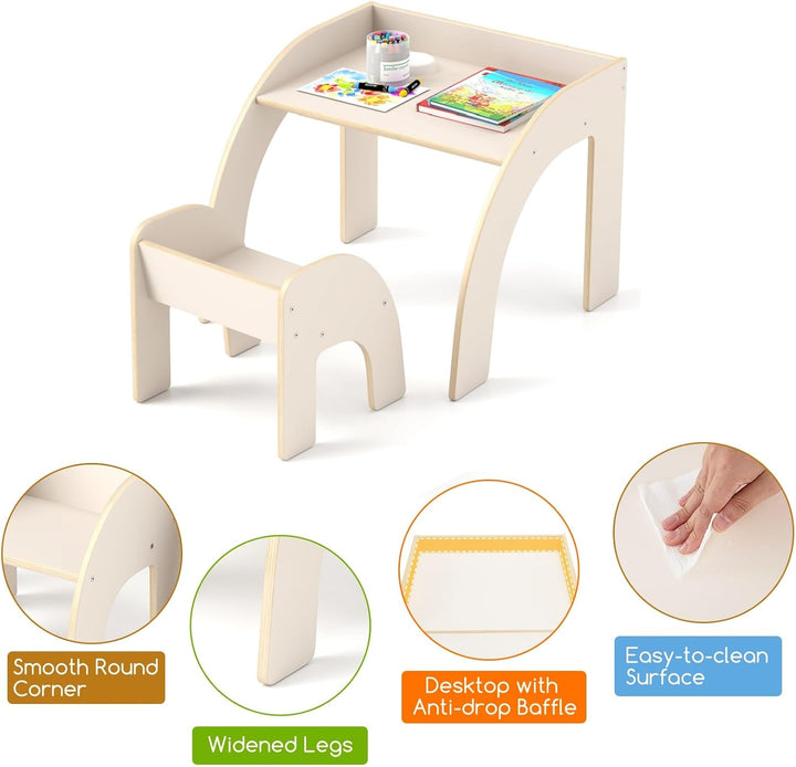 LIFEZEAL Kindertisch Set Holz, Kleiner Schreibtisch mit Stuhl für Kinder, Multifunktionaler Kinderle
