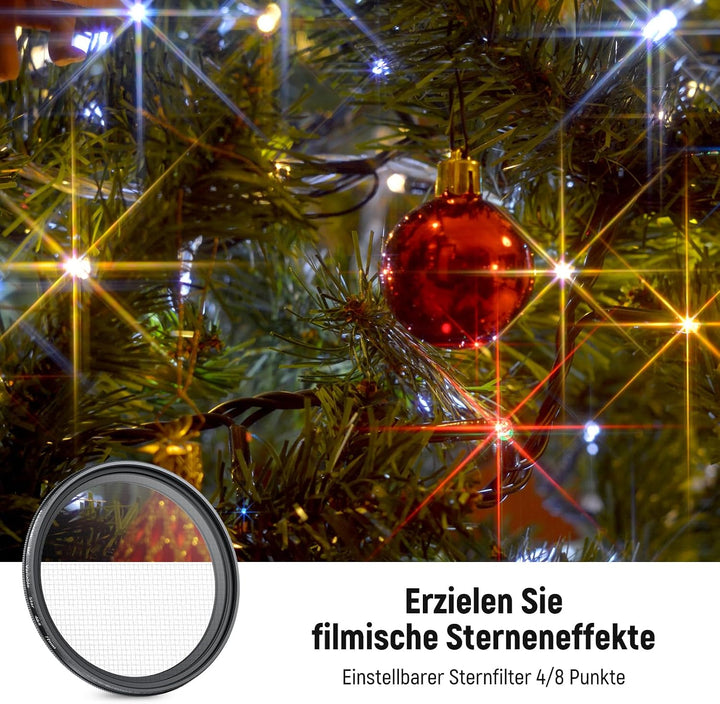 NEEWER 77mm Sternfilter 4/8 Punkte, Verstellbarer Star Filter, mehrfach beschichteter drehbarer Kreu